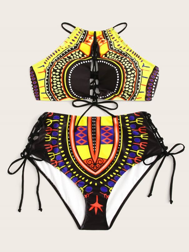 Women's Sexy High Waist Bikini Set - Floral Print Plus Size Swimwear, Tummy Control & Adjustable Straps_desvips.com