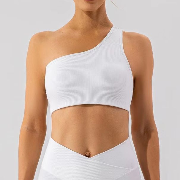 European And American Cross-border Seamless Ribbed Sexy One-shoulder Sports Yoga Bras For Women Wholesale_desvips.com