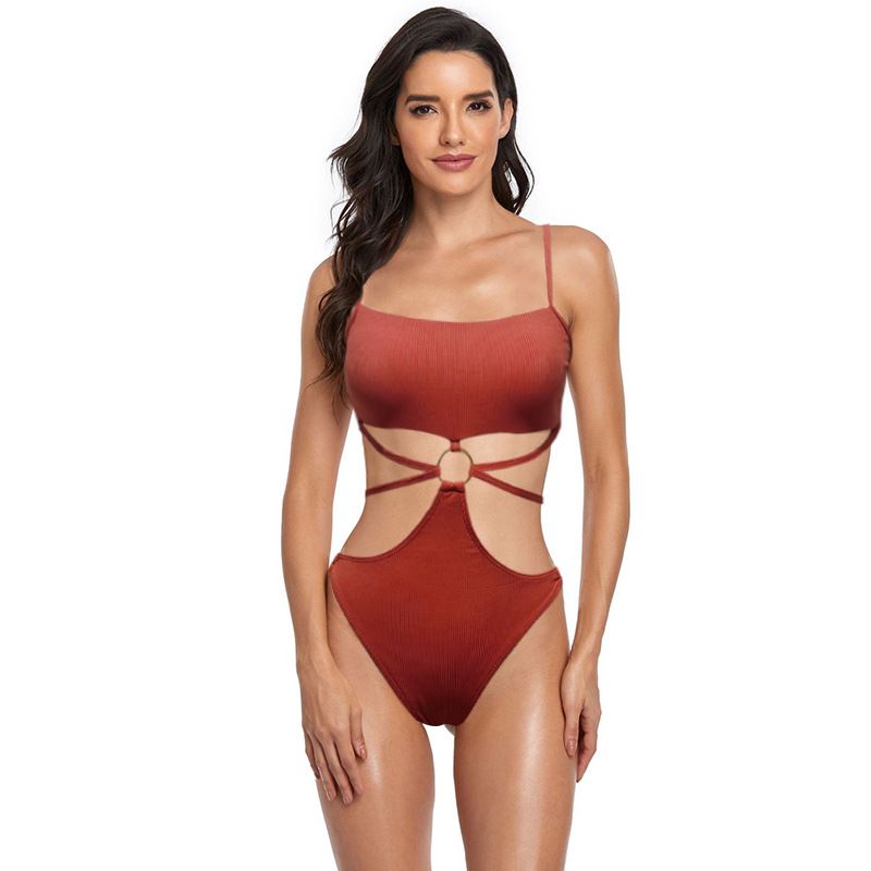 Women's Sexy Solid Color High Waist One-piece Bikini Women's Swimsuit _desvips.com