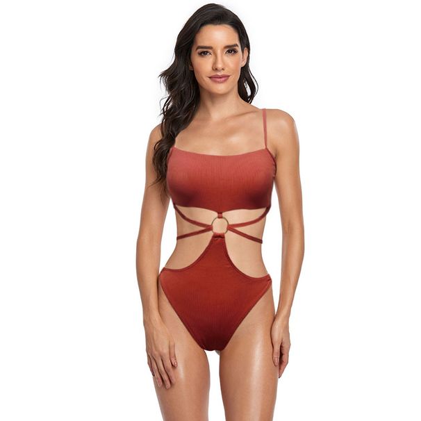Women's Sexy Solid Color High Waist One-piece Bikini Women's Swimsuit _desvips.com