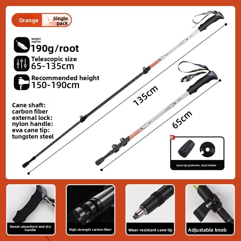 Kuangtu Carbon Fiber Trekking Pole Professional Outdoor Climbing Gear Hiking Ultra-light Anti-slip Telescopic Walking_desvips.com