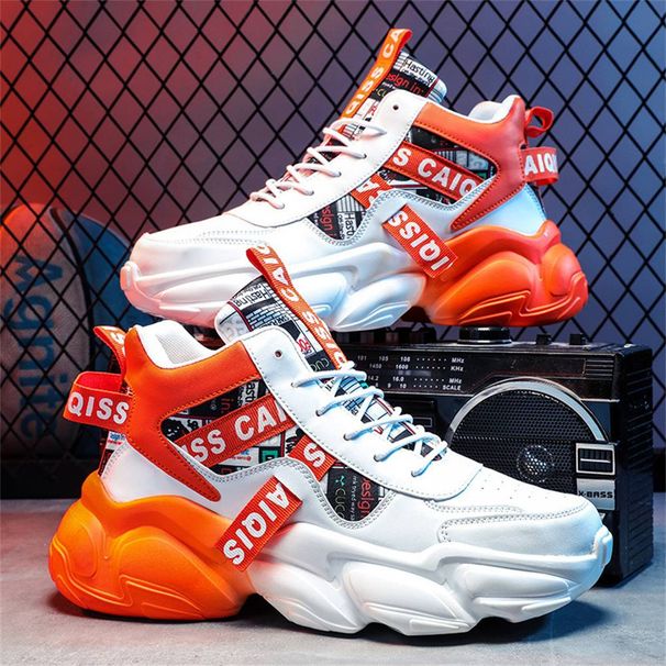 Fashion Basketball Shoes Sneakers Youth Men's High Top Lace-Up Artificial PU Splicing Thick Sole Wear-Resistant Running Shoes_desvips.com