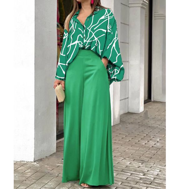 Women's New Fashion Suit Large Size Women's Lapel Shirt Printed High Waist Wide Leg Pants Two-piece Set_desvips.com