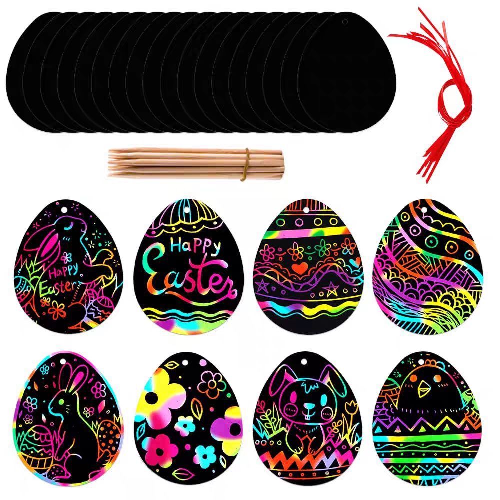 cards For Children, Colorful Eggs, Easter Novelty Bunny Ornaments, Party Scratch Art_desvips.com