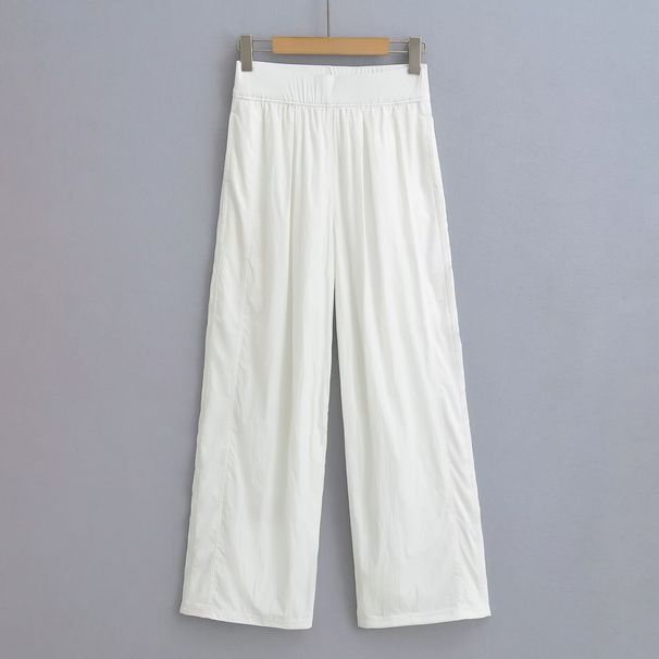 RenMou Summer Tennis Women's High Waist White Sunscreen Wide Quick Drying Mesh Splicing Yoga Fitness Loose Straight Leg Pants Exclusive Supply_desvips.com