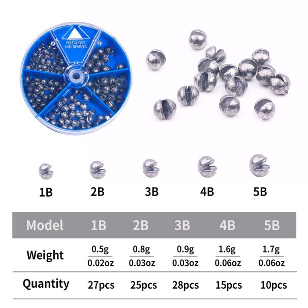105/212 Pcs 0.2-2.3G Open Bite Lead Sinker Set Bare Fishing Tools Clip Drop Biting Round Plumb Bob Auxiliary Fishing Tackle Gear_desvips.com