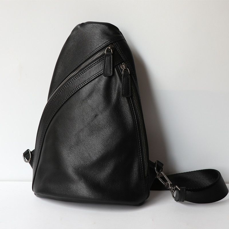 New Men's Business Shoulder Bag Outdoor Travel Chest Small Back Black Import Fine Es Top Layer Cattlehide Leather_desvips.com