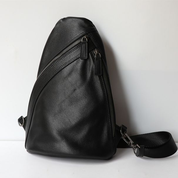 New Men's Business Shoulder Bag Outdoor Travel Chest Small Back Black Import Fine Es Top Layer Cattlehide Leather_desvips.com