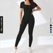 U-Neck Sports For Women Summer Short Sleeve High Waist Hip-Lifting Fitness Wear Slimming Tight Yoga Jumpsuit_desvips.com