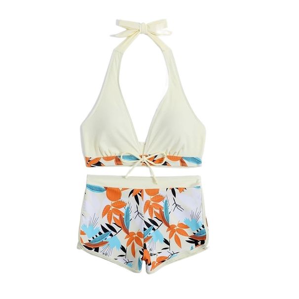 Women's High Waist Printed Suspender Bikini Set Short Swimsuit Beachwear_desvips.com