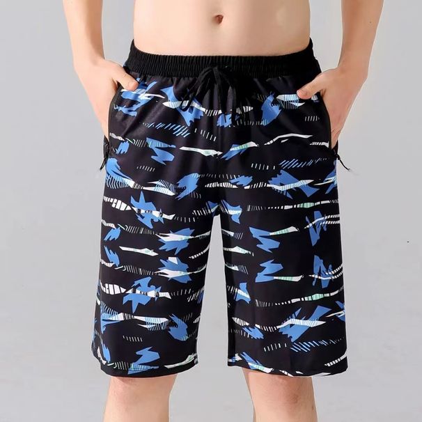 Double Layer Five-Point Printed Boxer Zipper Anti-Embarrassment Swimming Fashion Plus Size Hot Spring Men's Swim Trunks_desvips.com