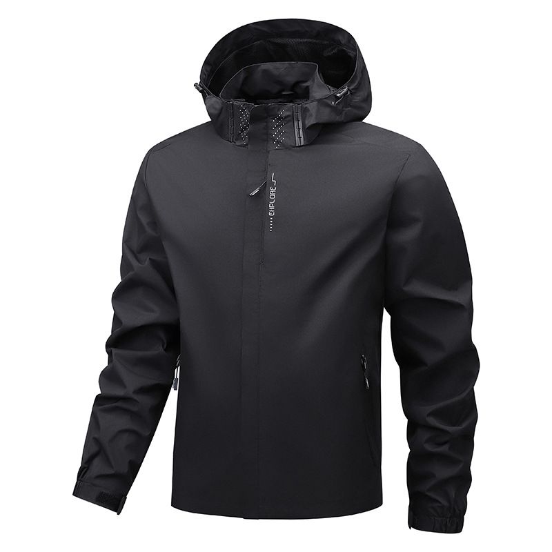 2027 Fashion Outerwear Men Pure Color Waterproof Windproof Rain Lightweight Zipper Hooded Jacket Raincoat Hiking M-6XL_desvips.com