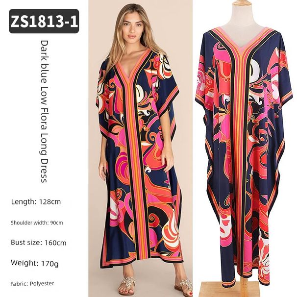 2023 New Positioning Print Long Sleeve Loose Plus Size Blouse Beach Bikini Swimsuit Outwear Sun Protective Clothes Coat_desvips.com