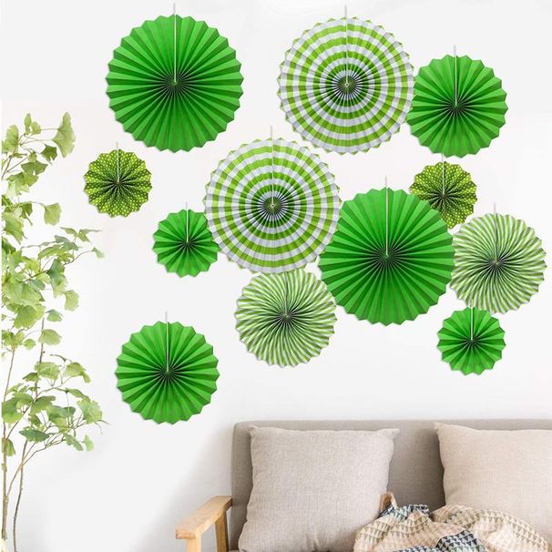 Irish St. Patrick's Day Four-leaf Clover Themed Party Decoration Green Paper Fan Set Lucky Flag Flower_desvips.com
