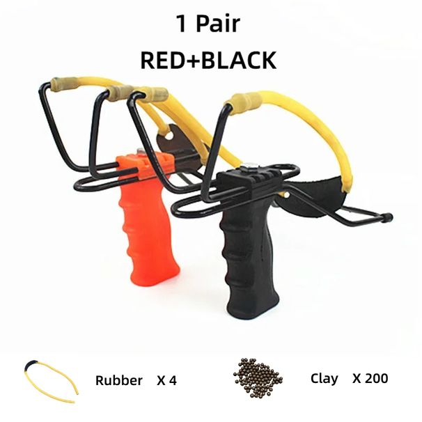DBRB1PAIR Black & Red Handle 2-Set SLINGSHOTS Gift Box, With 4 Pcs 6090 Rubber Bands, 2 Bags Of Clay Balls , Leisure Only, DIY Required, OUTDOOR_desvips.com