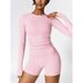 Set Women's Solid Tracksuit Set, Long Sleeve Round Neck Sports Tee & High Waist Skinny Shorts,Minimalistic Fall Outfit, 90s Clothes Leisure Wear Top_desvips.com