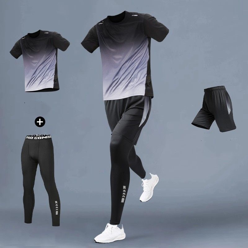 Sports Suits Men's Fitness Clothes Running Equipment Morning Jogging Suits Cycling Training Room Summer Tight Ice Silk Quick Drying Clothes_desvips.com
