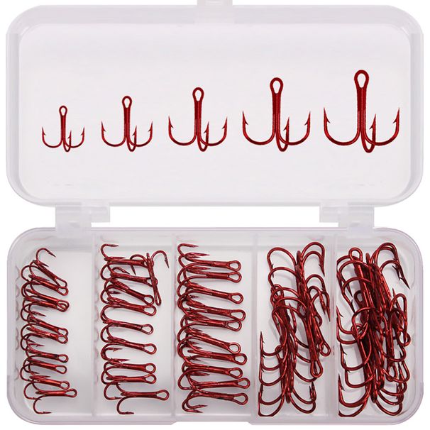 50pcs/box Triple Fishing Hooks Set Carbon Steel Barbed Treble Fishhooks For Lures Sea Fishing Accessories Tackle Tools_desvips.com