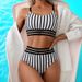 New Bikini Stripe Sexy Split Tank Top High Waist_desvips.com