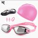 Swimming Caps Swimming Goggles And Swimming Cap Set HD Anti Fog Electroplating Colorful Professional Silicone Swimming Cap Swimming Goggles Boxed_desvips.com