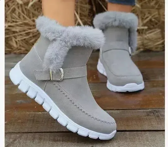 Synthetic Suede Zipper Shoes Snow Warm Fur Plush Winter Platform Foot Boots Womens Botas De Mujer 240904_desvips.com