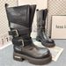 Cowhide Version~Venom 2025 New Thick-Soled Height-Increasing Retro Belt Buckle Knight Long High Boots_desvips.com