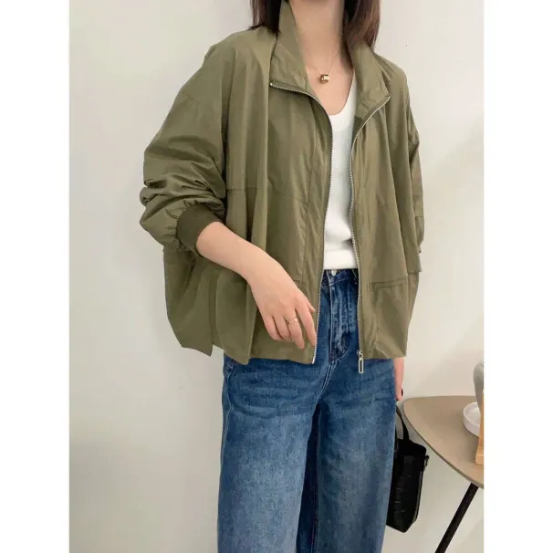 Korean 2024 New Year Stand Collar Zipper Sun Protection Jacket For Women Spring Summer Thin Fashionable Short Coat_desvips.com