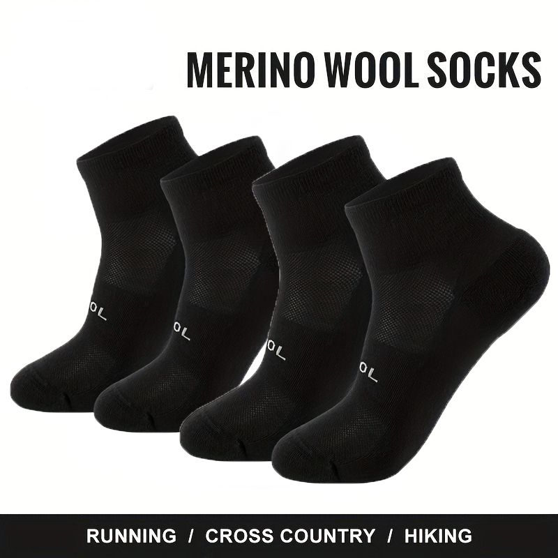 4 Pairs Men Women Low Cut Sock 70% Merino Wool Breathable Comfort Fit Thin For Running Cycling & Skiing Socks_desvips.com