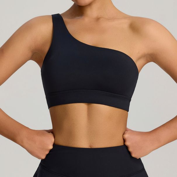 European And American New Style One-Shoulder Running Quick-Dry Shockproof Sports Bra Elastic Bare-Feel Yoga Vest_desvips.com