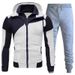 Zipper Solid Color Sweatshirt For Men Autumn Winter Hoodie Trendy Fashion Casual Sports Two-Piece Set_desvips.com