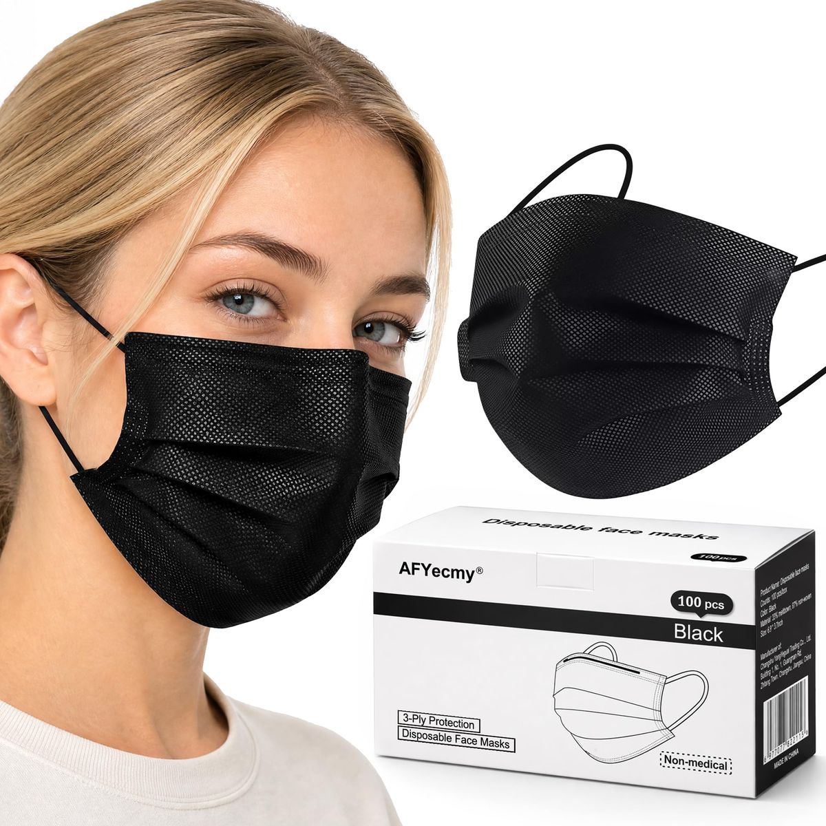 Disposable Face Masks 100 Pack, 3-Ply Breathable Masks With Soft Comfortable Earloops, Adjustable Nose Clip For Office, Travel, School & Public Use, B_desvips.com