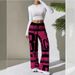 NOKOMETA Women's Fashion Street Casual Pants Letter Printed, Colored Strips, Elastic Drawstring Waist Straight Pants_desvips.com