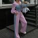 2024 Style Fashionable Casual Hoodie With Denim Patchwork Hooded Top And Pants Two-piece Set For Women's Clothing_desvips.com