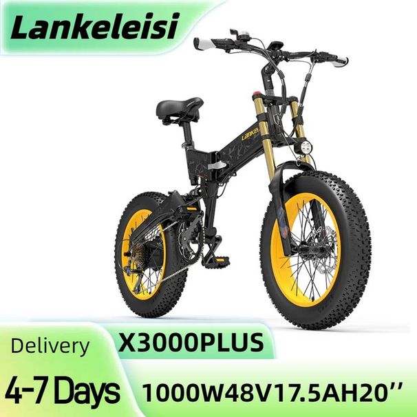 LANKELEISI X3000 Plus Electric Bike 20'' Tires 1000W Motor 48V 17.5Ah Battery_desvips.com
