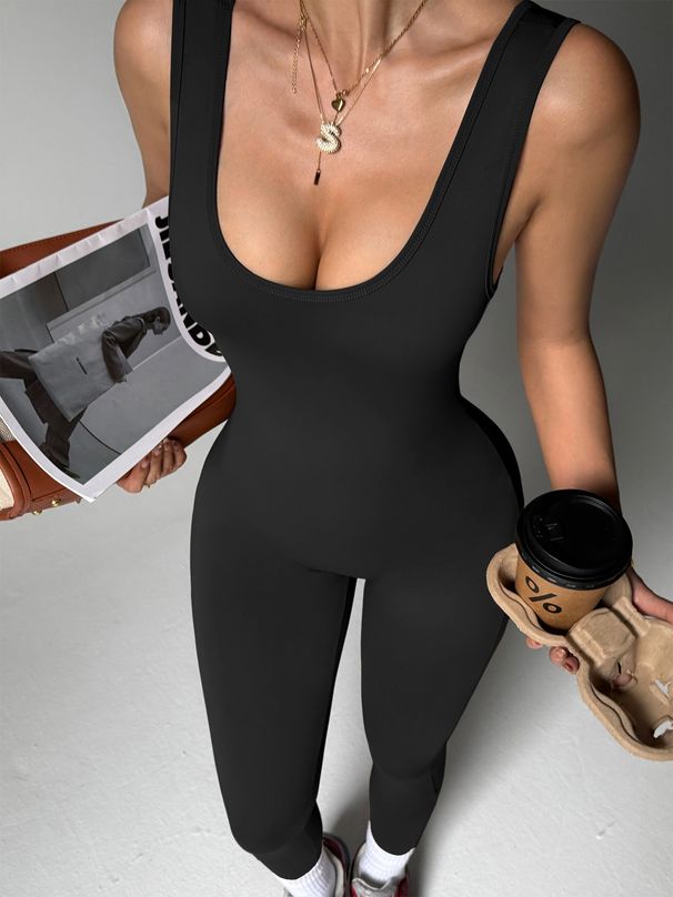 Women's Backless Yoga Bodysuit V Waist Lifting Hip Curved Buttocks Nude Feel Neckline Tight Fit Fitness Pants_desvips.com