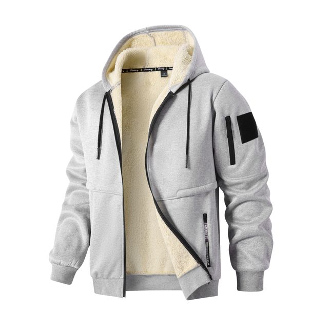 Winter Fleece Men's Casual Thickened Wool Jacket Warm Zipper Hoodies Cardigan Sports Long Sleeve Sweatshirts Hooded Coat_desvips.com