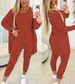 Women's fashion solid color vest + elastic waist trousers set (3-piece set)_desvips.com