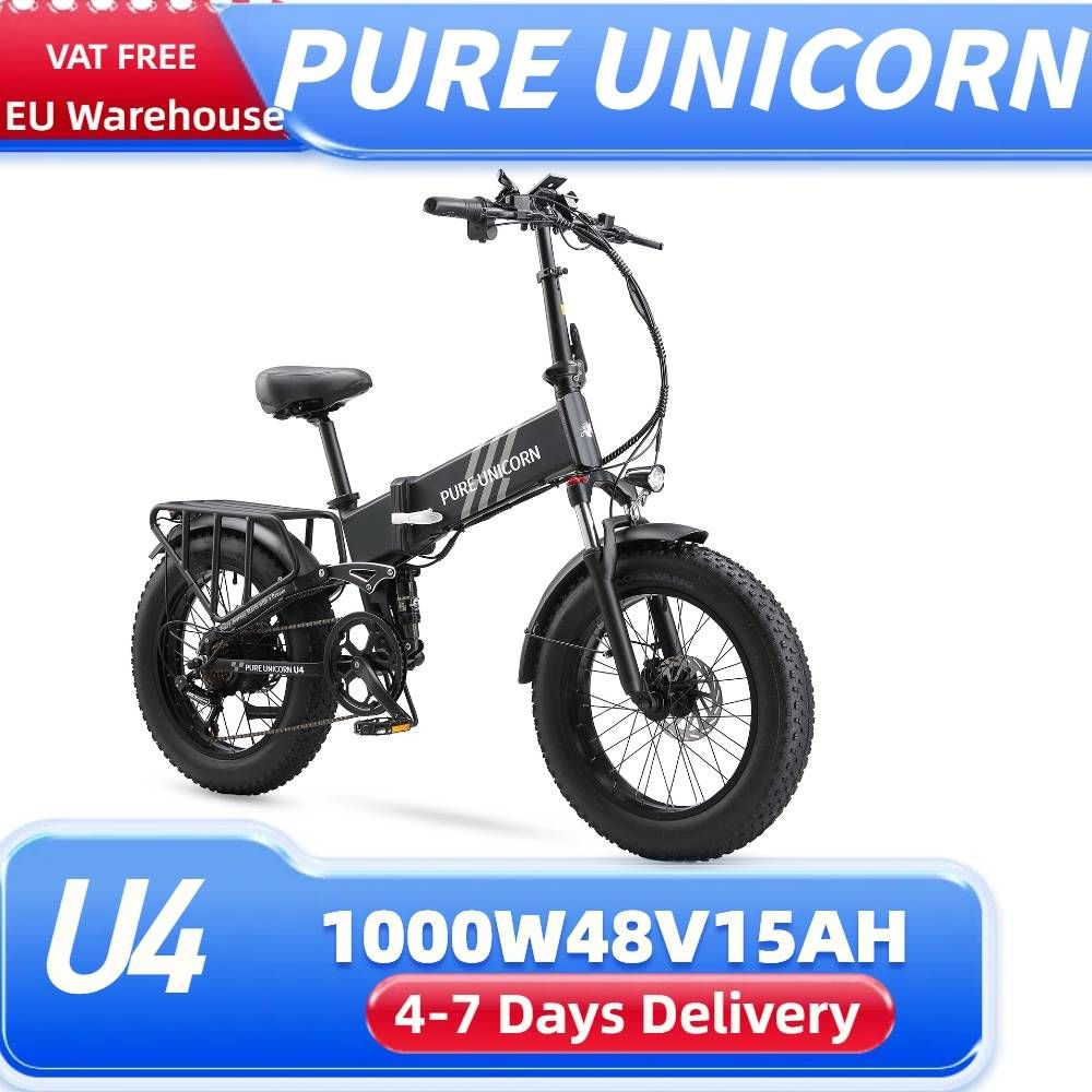 PURE UNICORN U4 Folding Electric Bike 1000W 20'' Fat Tire EBike With 48V15AH Battery_desvips.com
