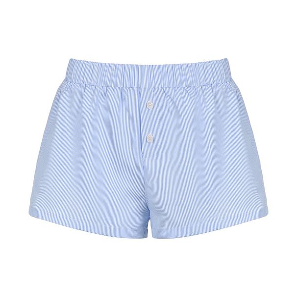 European American Style Simple Blue Striped Casual Shorts Women, Loose Slimming Beach Pants, Suitable For Sports And_desvips.com