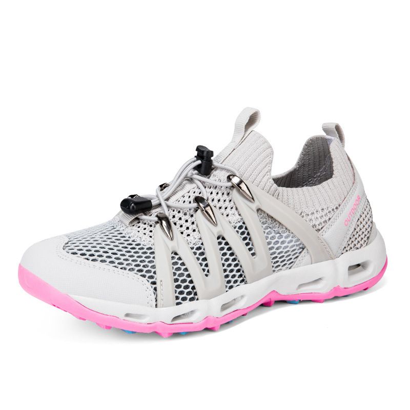 Men's and women's water shoes outdoor hiking shoes spring and summer flying mesh face hollow air holes lovers wading sneakers_desvips.com