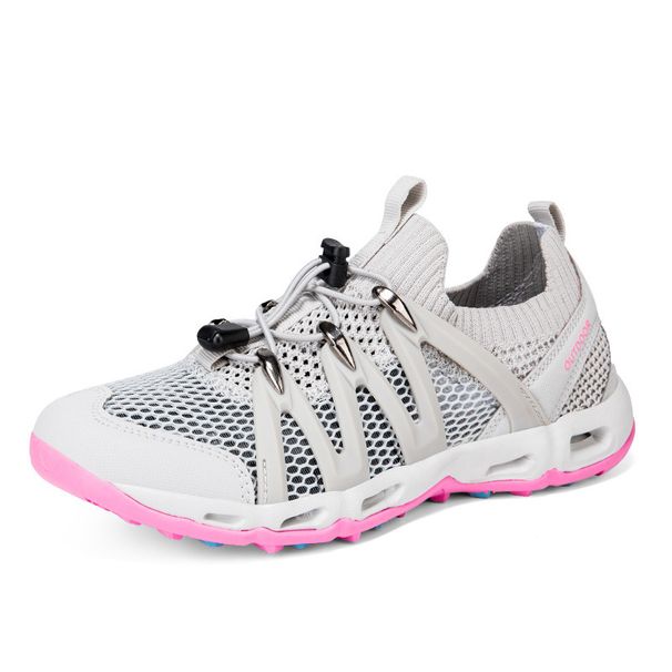 Men's and women's water shoes outdoor hiking shoes spring and summer flying mesh face hollow air holes lovers wading sneakers_desvips.com
