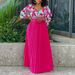 Women's Clothing women's summer new fashion V neck printed top pleated long skirt two piece suit_desvips.com