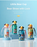 Cartoon Cute Bear Kids Plastic Portable Rope Bounce Lid Straw Cup_desvips.com