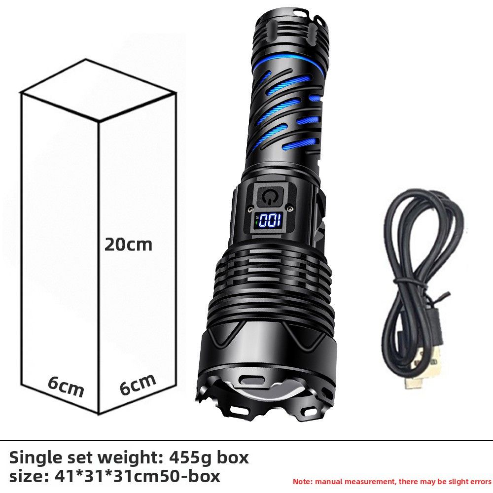 High Power Outdoor Long Range Home Use Rechargeable Aluminum Alloy Zoom Digital Display Super Bright Flashlight_desvips.com