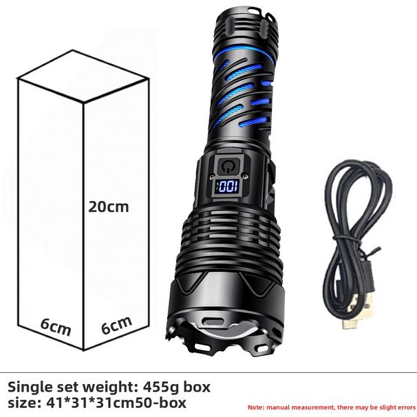 High Power Outdoor Long Range Home Use Rechargeable Aluminum Alloy Zoom Digital Display Super Bright Flashlight_desvips.com