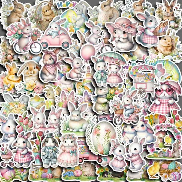 60 Easter Bunny Egg Holiday Cartoon Cute Stickers For Mobile Phones, Stationery, DIY Decoration, Waterproof Decals_desvips.com