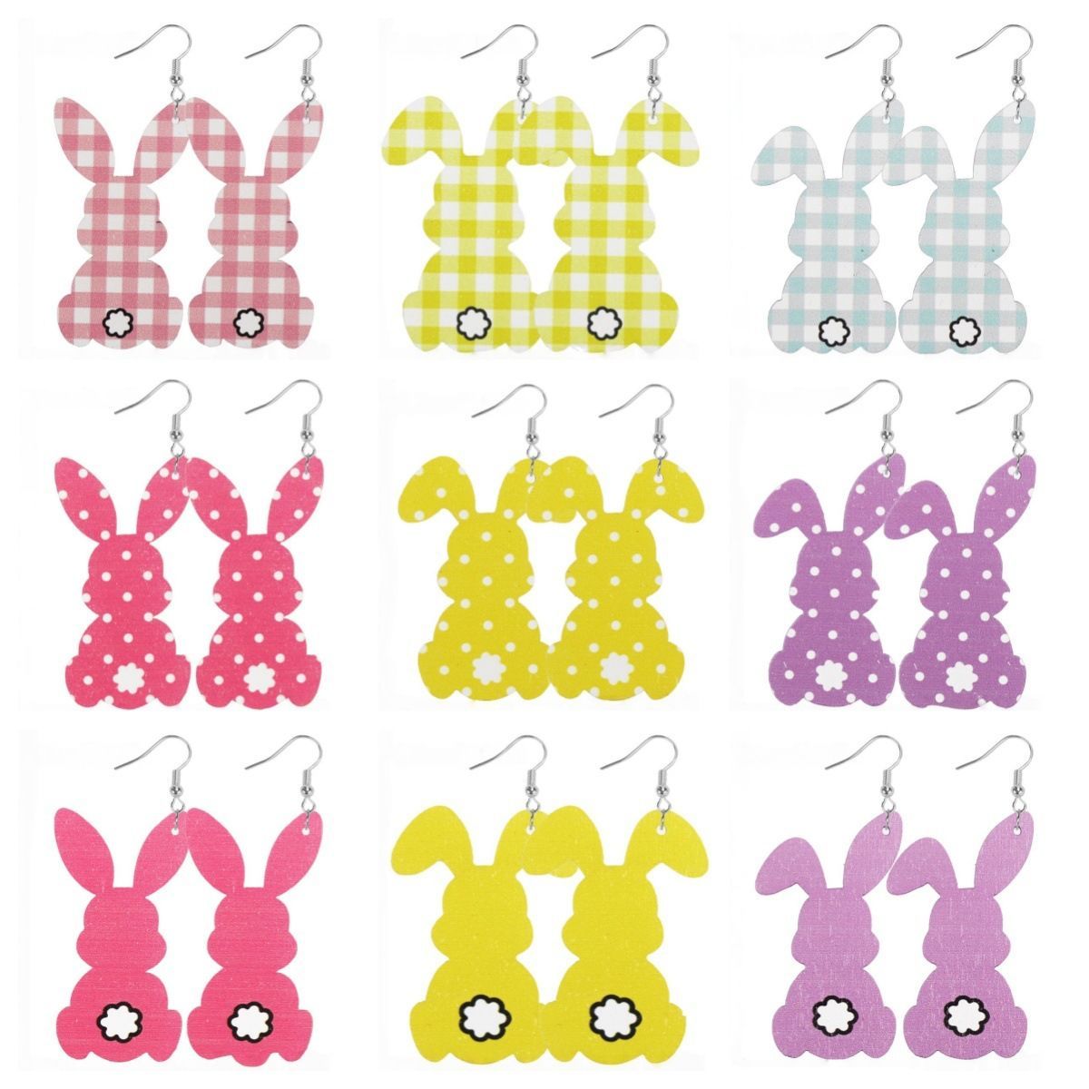 Cross-border 9-piece Easter Bunny Earring Set With Colorful Striped Printed Bunny-shaped Acrylic Earrings_desvips.com