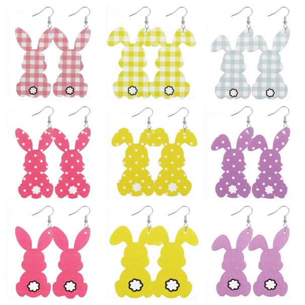 Cross-border 9-piece Easter Bunny Earring Set With Colorful Striped Printed Bunny-shaped Acrylic Earrings_desvips.com