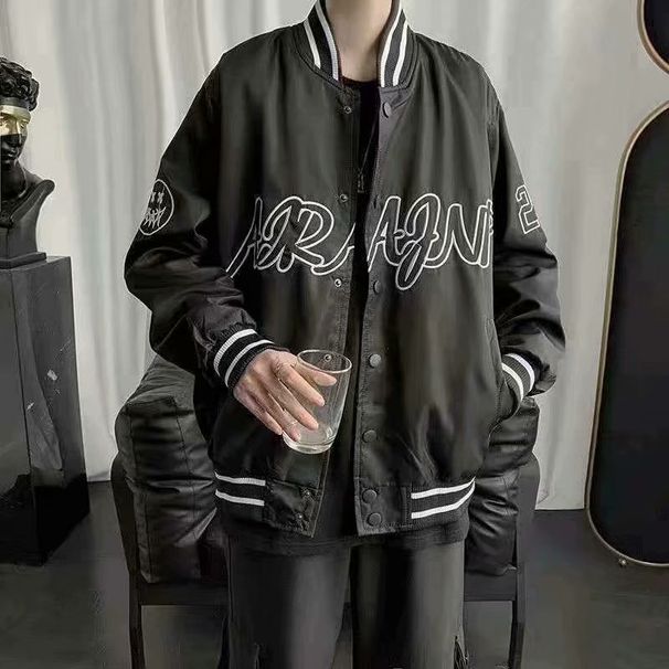 American Style Letter Embroidery Baseball Jacket Men's Autumn Ins Trendy Brand Couple Loose Color Block Patchwork Coat_desvips.com