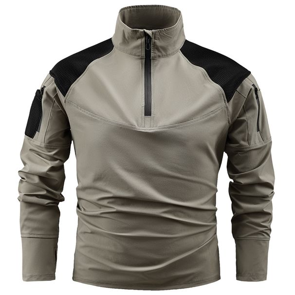 Mens Outdoor Tactical Long-Sleeve Hiking T-Shirts Men Combat Military Army Hunting Climbing Sport Shirt 1/4 Zipper_desvips.com